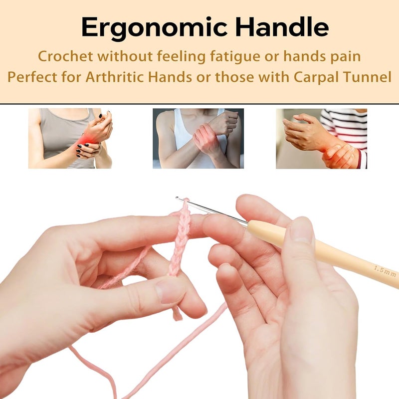 Gerute Small Size Crochet Hook Lace Crochet Needle, 1.5mm Crochet Hook, Ergonomic Crochet Hooks，Embroidery Thread Knitting Weaving Tool (1.5 mm) - Image 4